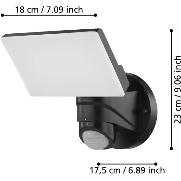98178 EGLO PAGINO (Паджино) уличный настенный LED-прожектор с датчиками движения и освещенности, 11,5 Вт, 2200 лм, 5000 К, IP44, черный 98178 EGLO PAGINO (Паджино) уличный настенный LED-прожектор с датчиками движения и освещенности, 11,5 Вт, 2200 лм, 5000 К, IP44, черный