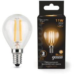 105801111 Лампа Gauss Filament Шар 11W 720lm 2700К Е14 LED 1/10/50 105801111 Лампа Gauss Filament Шар 11W 720lm 2700К Е14 LED 1/10/50