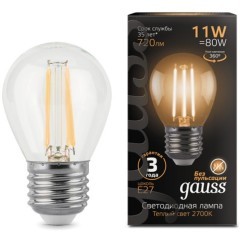 105802111 Лампа Gauss Filament Шар 11W 810lm 2700К Е27 LED 1/10/50 105802111 Лампа Gauss Filament Шар 11W 810lm 2700К Е27 LED 1/10/50