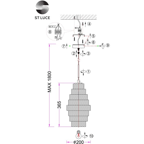 SL1001.203.01 Подвес ST-Luce Латунь/Коньячный E27 1*40W REXITE