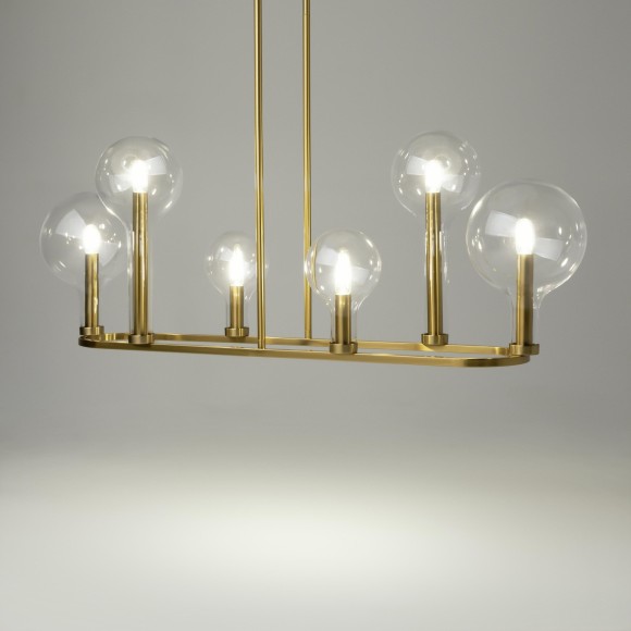 Латунная люстра на штангах (75-48см) с прозрачными плафонами, 6 ламп E14 Maytoni Status MOD333PL-06BS1
