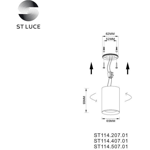 ST114.407.01 Светильник потолочный Черный GU10 1*50W  IP20 L65xW65xH93 220V Без ламп Накладные светильники