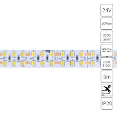 A2424015-01-3K Светодиодная лента 24В 20Вт/м 2200Лм/м 3000К CRI 90+ 15мм SMD2835 240шт/м 5м IP20