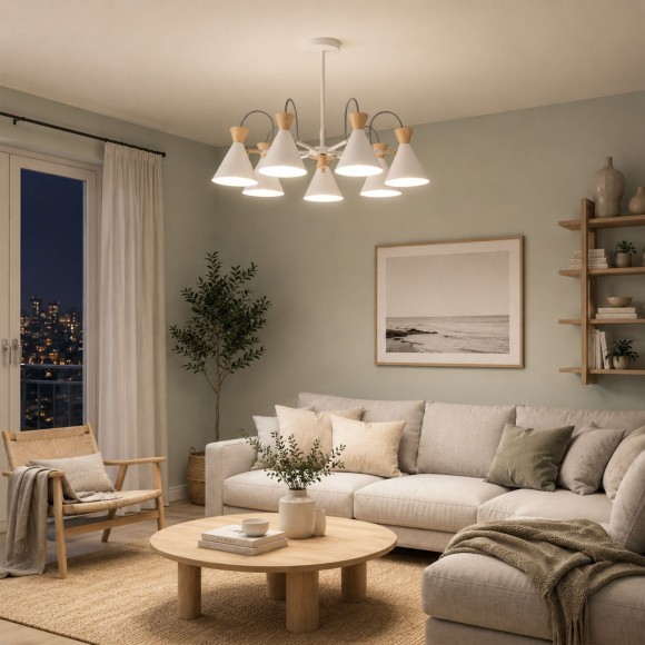 SLE125102-07 ST Luce MODICA Светильник потолочный, E14,7х40W, белый, золотистый/белый, светлое дерево