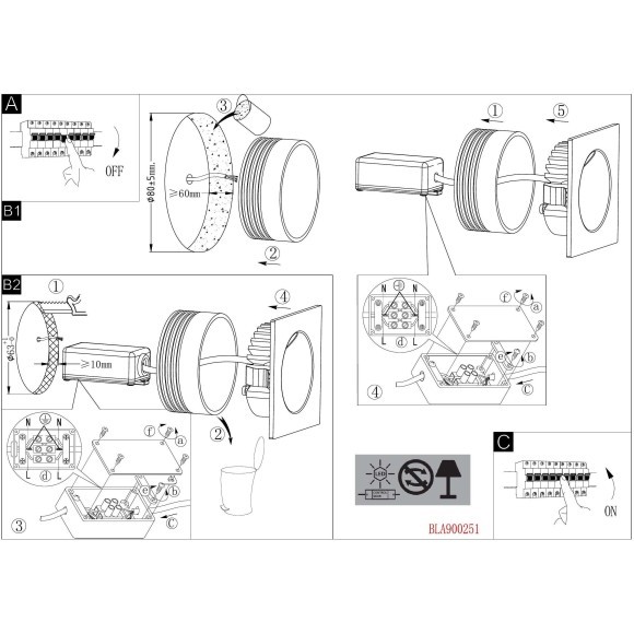 900251 EGLO ZARATE (Зарате) встраиваемый квадратный LED-светильник, 2 Вт, 90 лм, 3000 К, IP20, черный
