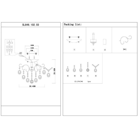 SL846.102.03 Люстра подвесная ST-Luce Темный хром/Тонированный черный E14 3*40W ORECCHINI