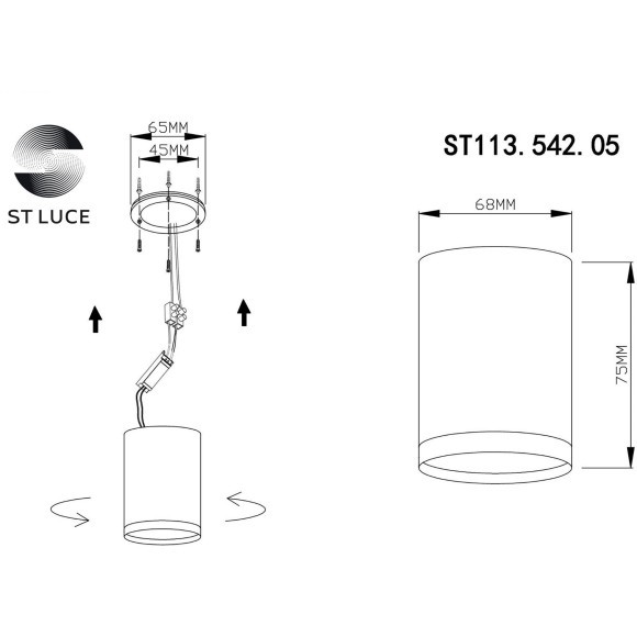 ST113.542.05 Светильник потолочный Белый LED 1*5W 4000K 390Lm Ra90 120° IP20 D68xH75 170-240V Накладные светильники