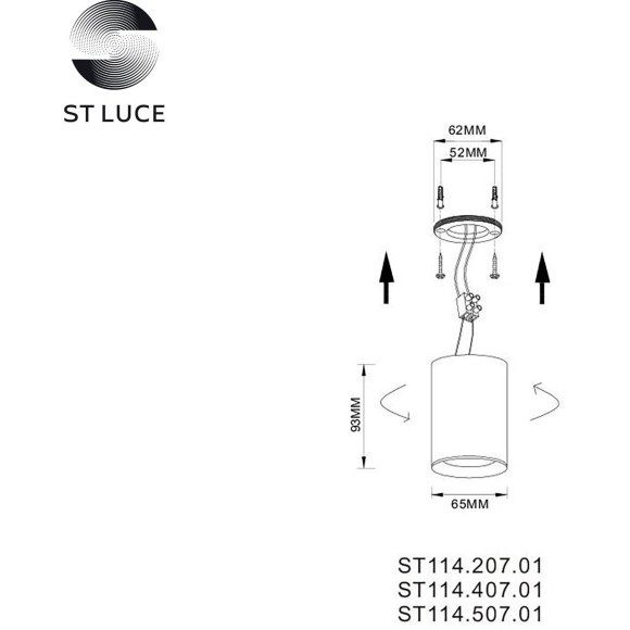 ST114.507.01 Светильник потолочный Белый GU10 1*50W  IP20 L65xW65xH93 220V Без ламп Накладные светильники