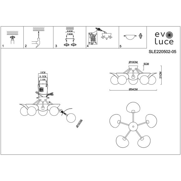 SLE220502-05 Светильник потолочный Золотистый/Белый G9 5*5W BOLZANO