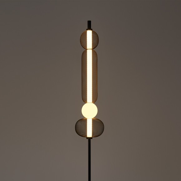 Freya Punsh FR6196FL-L11B Дизайнерский черный LED-торшер в стиле лофт с сетчатыми плафонами, черный металл, плафон белый акрил, 11 Вт, 3000К, CRI 80, 700 лм, 120°, выключатель напольный на проводе в розетку