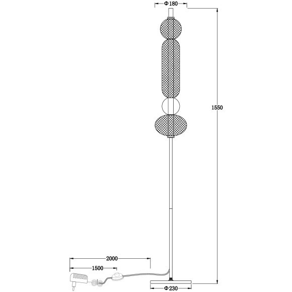 Freya Punsh FR6196FL-L11B Дизайнерский черный LED-торшер в стиле лофт с сетчатыми плафонами, черный металл, плафон белый акрил, 11 Вт, 3000К, CRI 80, 700 лм, 120°, выключатель напольный на проводе в розетку