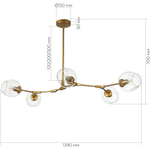 SLE154823-05 Светильник подвесной Золотистый/Прозрачный E27 5*40W RAMETTO