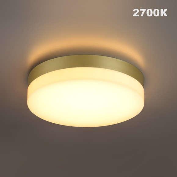 Novotech OPAL STREET 359733 Уличный круглый настенно-потолочный LED-светильник, 20/25/30Вт, до 3140Лм, CCT перекл. цветовой температуры внутри корпуса 2700/3200/4000К, угол 120°, CRI90, 180-265В, IP65, золотой поликарбонат, диаметр 264 мм, высота 45 мм