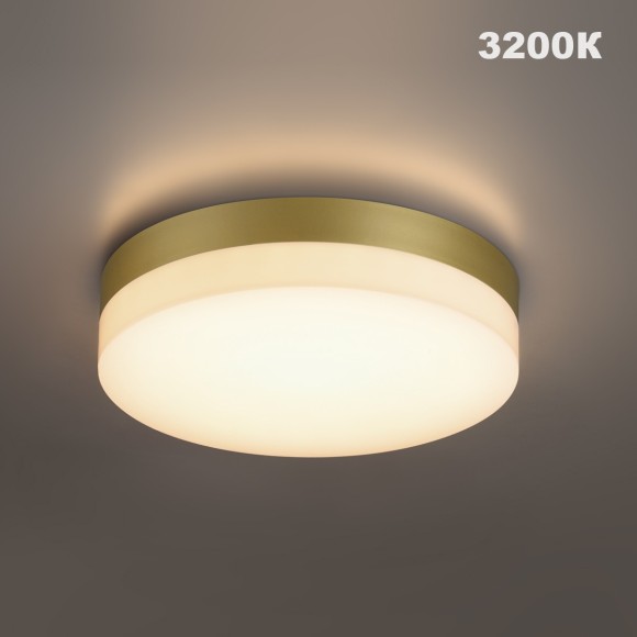 Novotech OPAL STREET 359733 Уличный круглый настенно-потолочный LED-светильник, 20/25/30Вт, до 3140Лм, CCT перекл. цветовой температуры внутри корпуса 2700/3200/4000К, угол 120°, CRI90, 180-265В, IP65, золотой поликарбонат, диаметр 264 мм, высота 45 мм