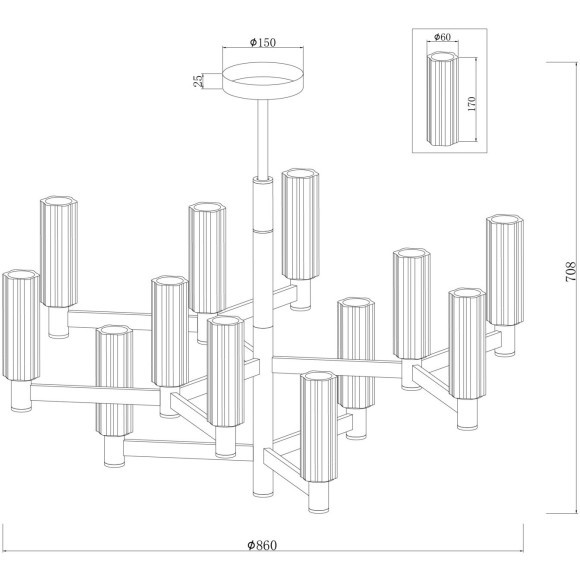 Люстра на штанге Freya FR5167PL-12BS Ambra под лампы 12xE14 40W