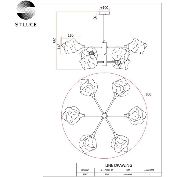 SL1175.102.06 Люстра потолочная ST-Luce Хром/Прозрачный E14 6*40W PORTICI