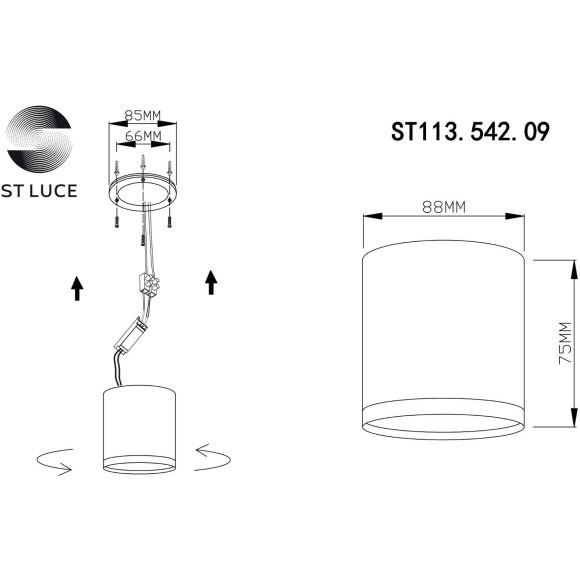 ST113.542.09 Светильник потолочный Белый LED 1*9W 4000K 702Lm Ra90 120° IP20 D88xH75 170-240V Накладные светильники