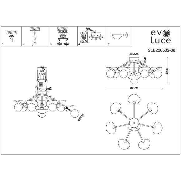 SLE220502-08 Светильник потолочный Золотистый/Белый G9 8*5W BOLZANO