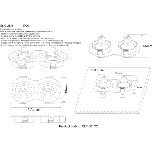 Светильник встраиваемый Crystal Lux CLT 001C2 WH