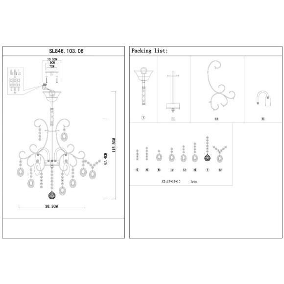 SL846.103.06 Люстра подвесная ST-Luce Темный хром/Тонированный черный E14 6*40W ORECCHINI