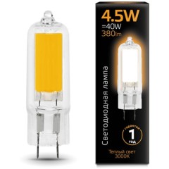 107807104 Лампа Gauss G4 AC220-240V 4.5W 380lm 3000K стекло LED 1/10/200