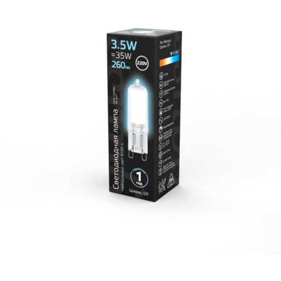 107809203 Лампа Gauss G9 AC220-240V 3.5W 260lm 4100K стекло LED 1/10/200