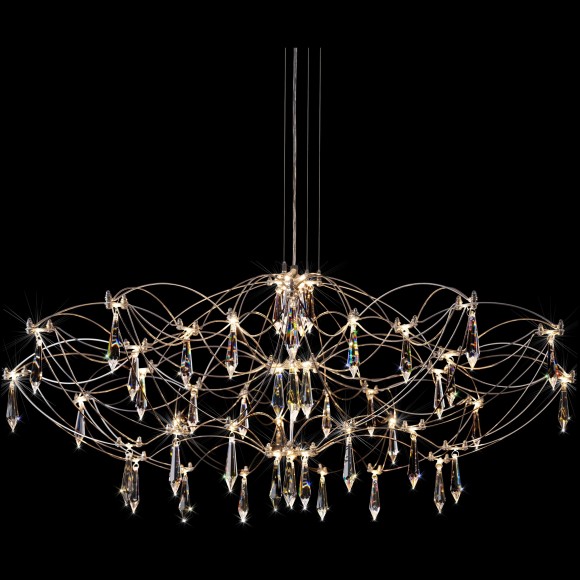 10586/900 Silver Asfour Loft It MIRA Подвесной светильник, LED 27 Вт, 3000 К, 3240 Лм, IP20, 12–24 В, серебристое металлическое основание, прозрачный хрустальный плафон