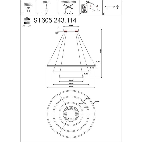 ST605.243.114 Светильник подвесной ST-Luce Золотистый/Белый LED 1*114W 4000K Подвесные светильники