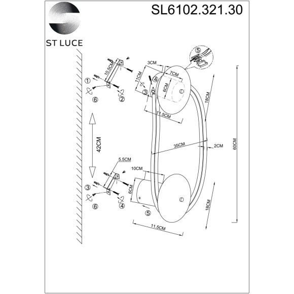 SL6102.321.30 Светильник настенный ST-Luce Латунь/Белый LED 1*30W 4000K SAGRATO