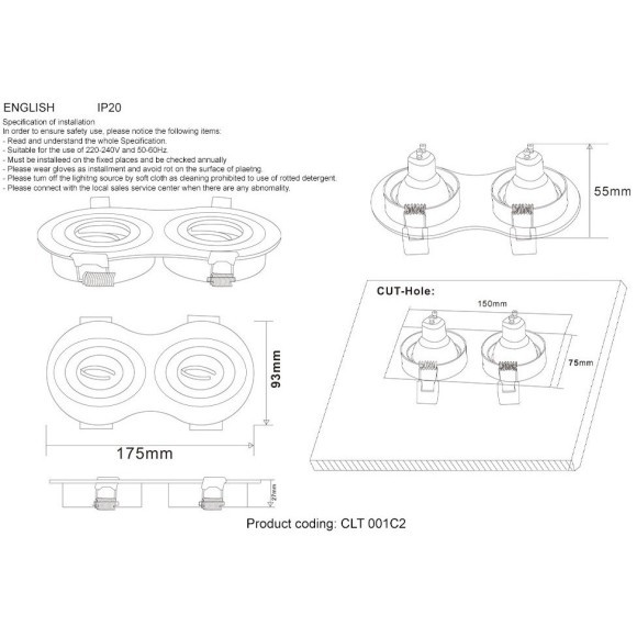Светильник встраиваемый Crystal Lux CLT 001C2 BL Светильник встраиваемый Crystal Lux CLT 001C2 BL