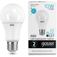 23220 Лампа Gauss LED Elementary A60 10W E27 920lm 4100K 1/10/50 23220 Лампа Gauss LED Elementary A60 10W E27 920lm 4100K 1/10/50