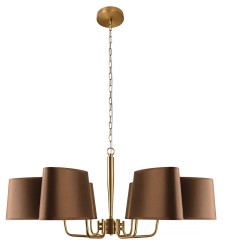 10527/6 Brass Loft IT HILTON Подвесной светильник на 6 ламп E14, основание из металла цвета латуни, коричневые тканевые плафоны, IP20