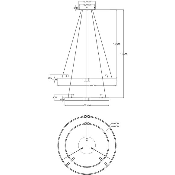 Подвесная черная светодиодная люстра с 2 кольцами 80см и 60см 64Вт 1485лм 3000К Arte Lamp CESARE A1993SP-64BK
