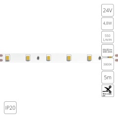 Светодиодная лента 24В 4,8Вт/м 550Лм/м 3000К CRI 90+ 8мм SMD2835 IP20 5м Arte Lamp  Arte Lamp TAPE A2406008-01-3K
