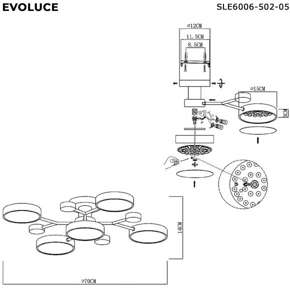 SLE6006-502-05 Светильник потолочный Белый/Белый LED 5*12W 3000K/4500K/6000K FAEMA
