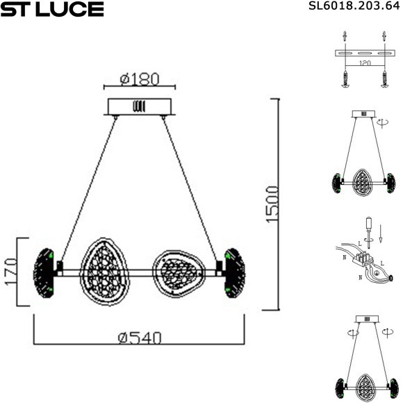 SL6018.203.64 Светильник подвесной ST-Luce Черный/Золотистый LED 1*64W 4000K ENIGMA