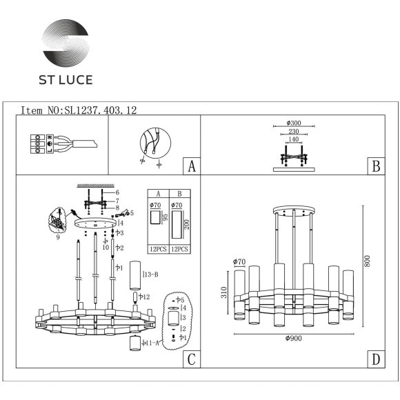 SL1237.403.12 Люстра подвесная ST-Luce Черный/Прозрачный E14 12*15W ISLA SL1237.403.12 Люстра подвесная ST-Luce Черный/Прозрачный E14 12*15W ISLA