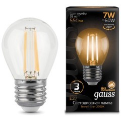 105802107 Лампа Gauss LED Filament Шар E27 7W 550lm 2700K 1/10/50 105802107 Лампа Gauss LED Filament Шар E27 7W 550lm 2700K 1/10/50