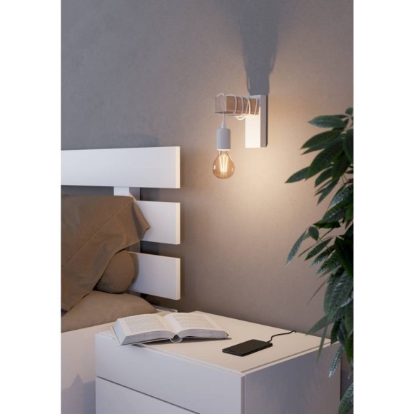 43706 Бра TOWNSHEND, 1х10W(E27-LED), L65, A185, H215, сталь, белый/дерево, коричневый 43706 Бра TOWNSHEND, 1х10W(E27-LED), L65, A185, H215, сталь, белый/дерево, коричневый
