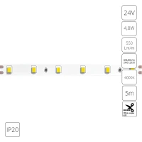 Светодиодная лента 24В 4,8Вт/м 550Лм/м 4000К CRI 90+ 8мм SMD2835 IP20 5м Arte Lamp TAPE A2406008-02-4K