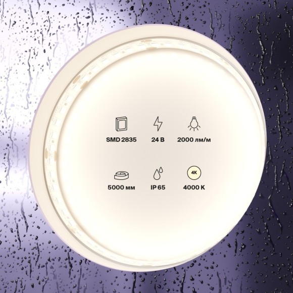 Светодиодная лента 24В 2835 20Вт/м 4000K 5м IP65 арт.10158