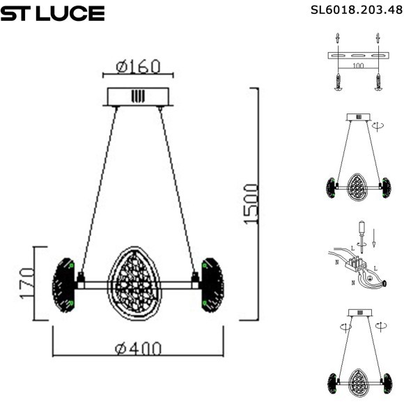 SL6018.203.48 Светильник подвесной ST-Luce Черный/Золотистый LED 1*48W 4000K ENIGMA