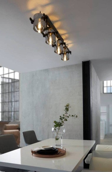 43671 HORNWOOD HORNWOOD 2 Спот потолочный с 4 лампами E27, 160Вт, дерево/стекло/сталь, черный