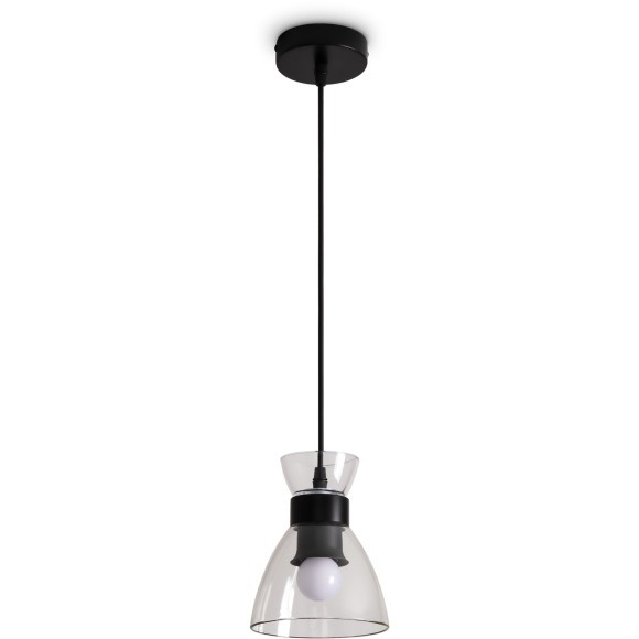 Freya Topi FR5503PL-01B Минималистичный подвесной светильник в стиле лофт под сменную лампу 1xE27 до 40 Вт, черный металл и прозрачное стекло, плафон диаметром 13,5 см, макс. высота 97,5 см