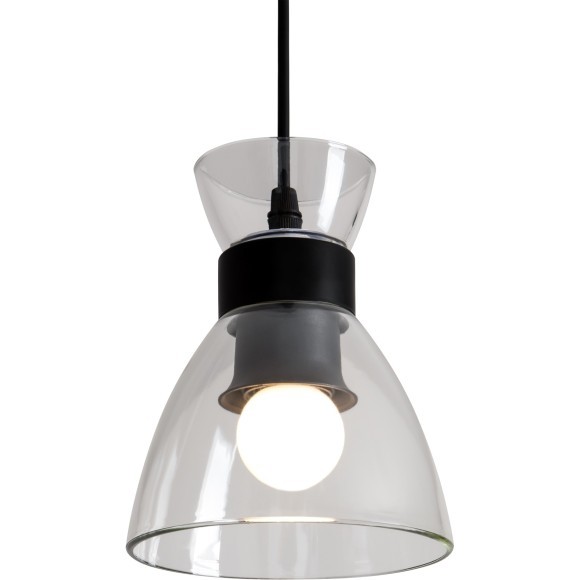 Freya Topi FR5503PL-01B Минималистичный подвесной светильник в стиле лофт под сменную лампу 1xE27 до 40 Вт, черный металл и прозрачное стекло, плафон диаметром 13,5 см, макс. высота 97,5 см