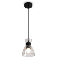 Freya Topi FR5503PL-01B Минималистичный подвесной светильник в стиле лофт под сменную лампу 1xE27 до 40 Вт, черный металл и прозрачное стекло, плафон диаметром 13,5 см, макс. высота 97,5 см