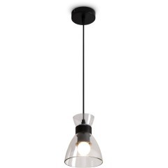 Freya Topi FR5503PL-01B Минималистичный подвесной светильник в стиле лофт под сменную лампу 1xE27 до 40 Вт, черный металл и прозрачное стекло, плафон диаметром 13,5 см, макс. высота 97,5 см