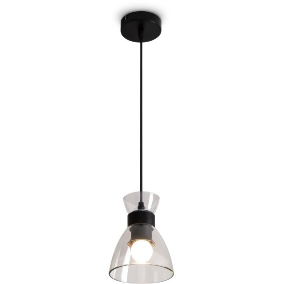 Freya Topi FR5503PL-01B Минималистичный подвесной светильник в стиле лофт под сменную лампу 1xE27 до 40 Вт, черный металл и прозрачное стекло, плафон диаметром 13,5 см, макс. высота 97,5 см