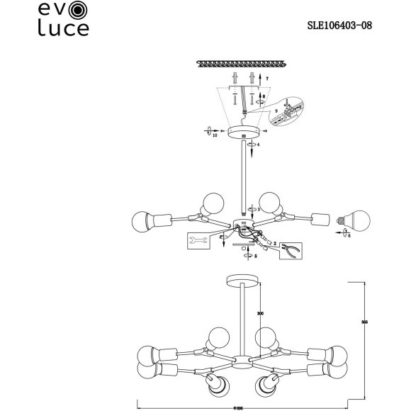 SLE106403-08 Светильник потолочный Серый, Розовое золото E27 8*60W PALARE