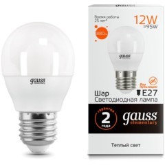 53212 Лампа Gauss LED Elementary Шар 12W 880lm E27 3000K 1/10/100 53212 Лампа Gauss LED Elementary Шар 12W 880lm E27 3000K 1/10/100